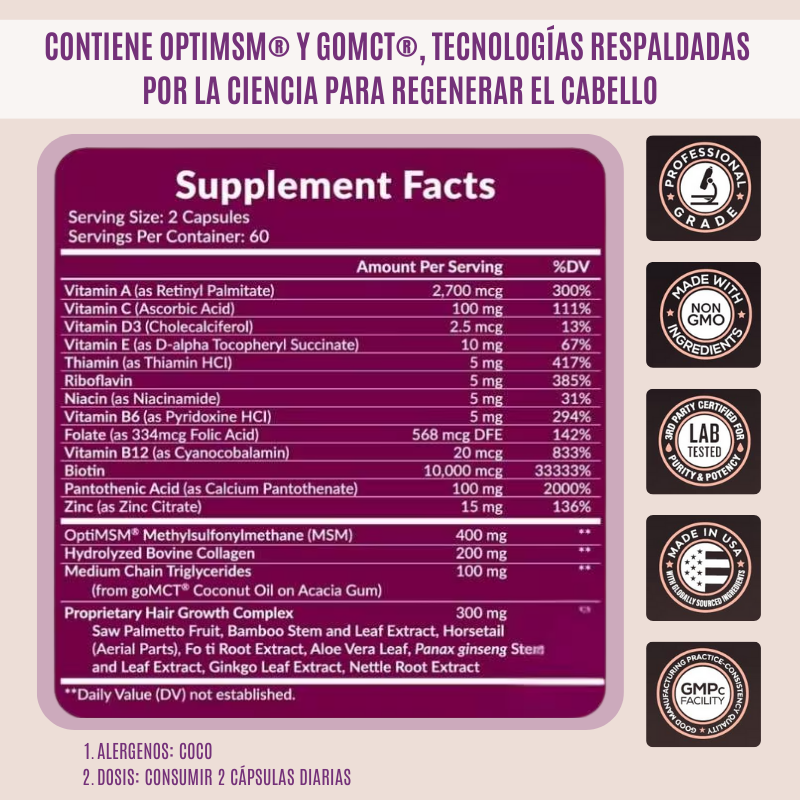 Hair Growth® Vitamina para cabello con Biotina x 120 cápsulas